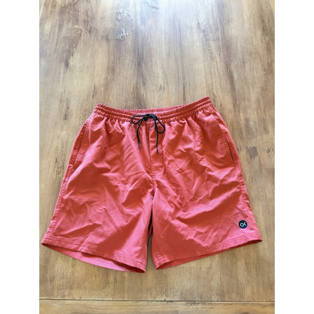 Outerknown Men's Solid Orange Board Swim Shorts Medium Elastic Waist Back Pocket